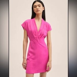 Mango hot pink Wrap Neckline Dress Sz 8
